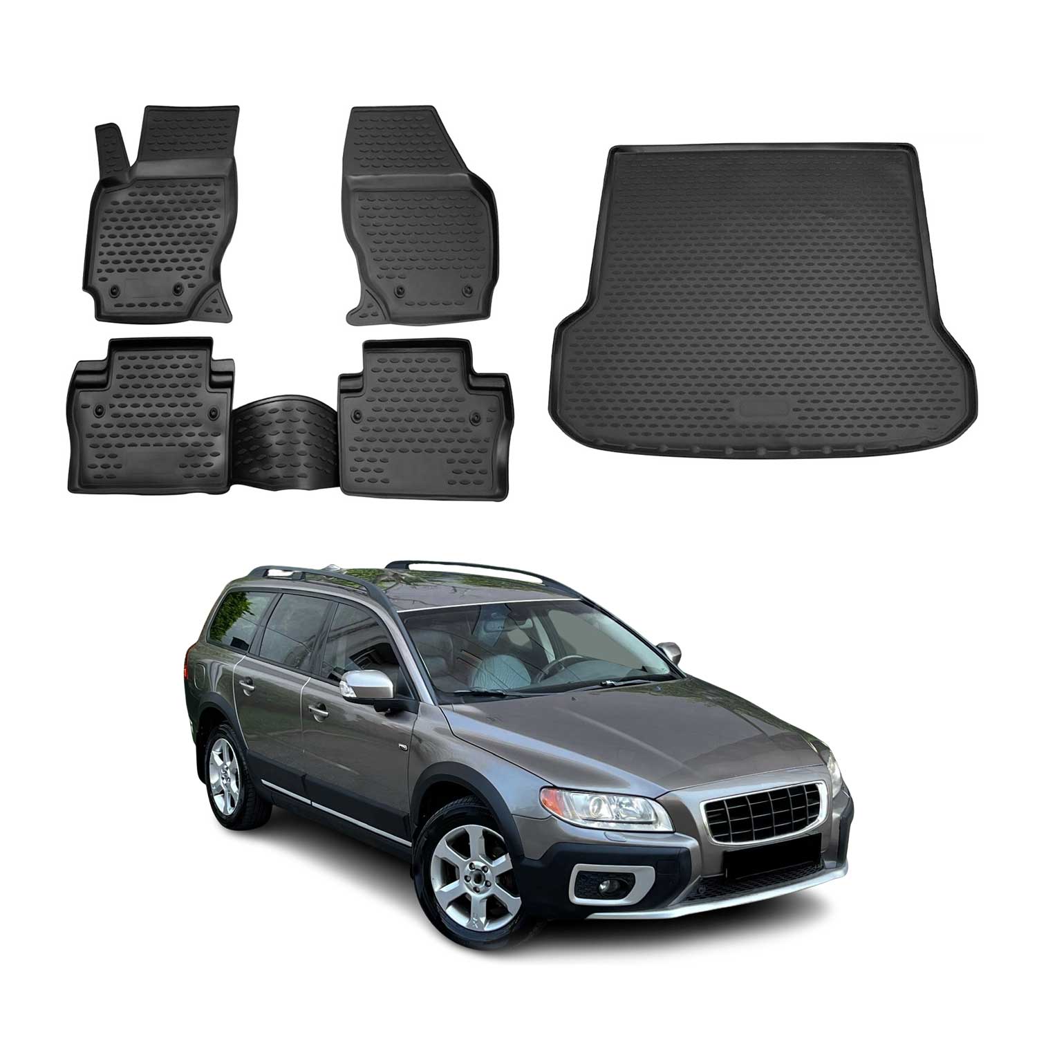 Fußmatten & Kofferraumwanne Set für Volvo XC70 2007-2016 Gummi TPE Schwarz 5x