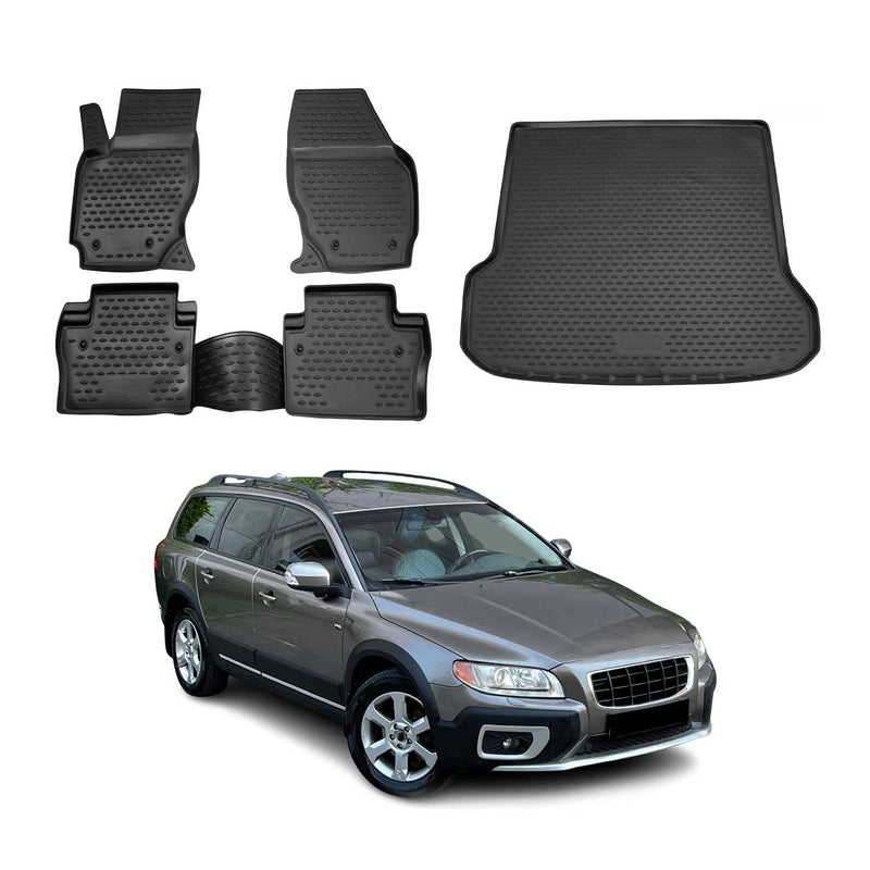 Fußmatten & Kofferraumwanne Set für Volvo XC70 2007-2016 Gummi TPE Schwarz 5x