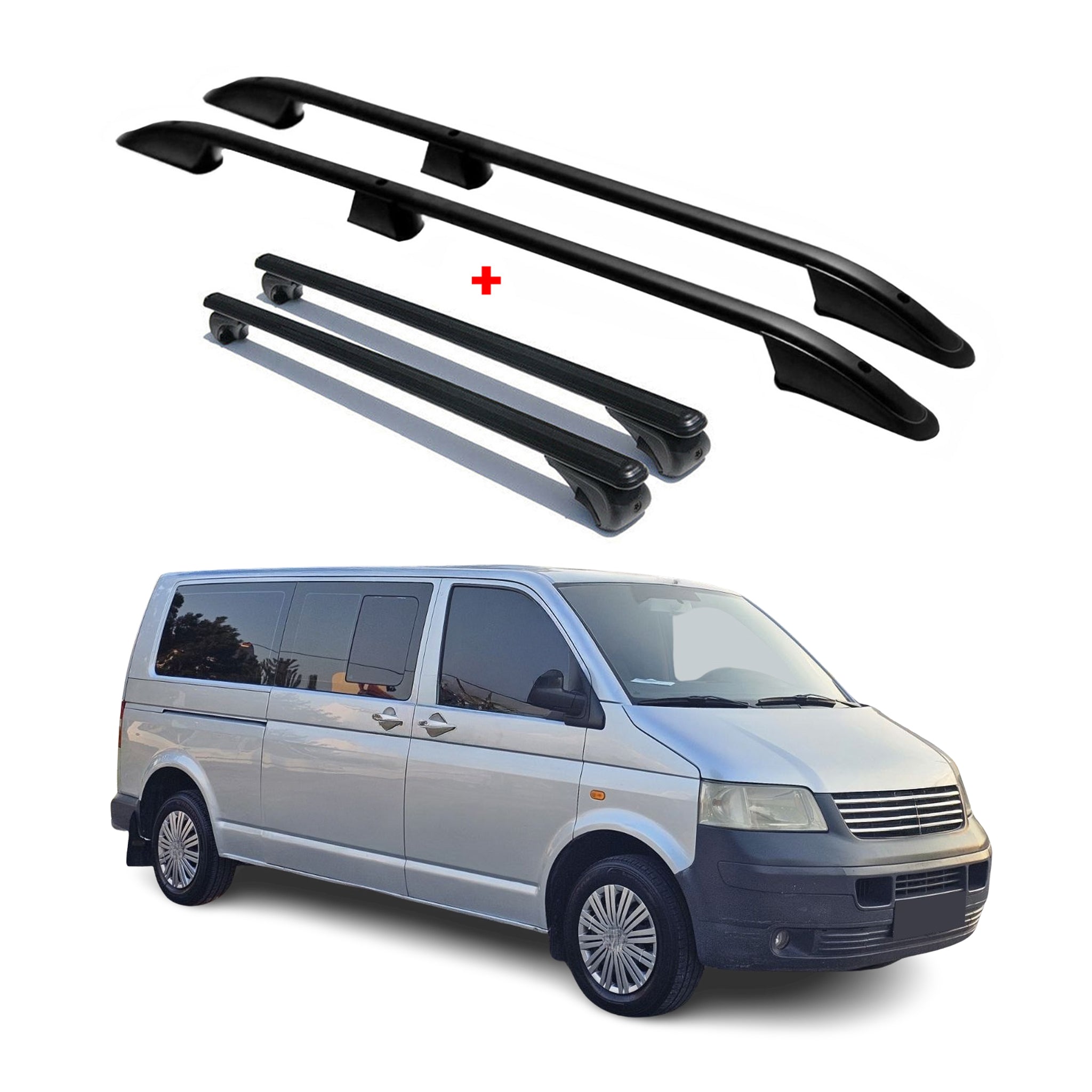 Dachreling + Dachträger für VW T5 T6 T6.1 Transporter L2 Langer  Alu Schwarz 4x