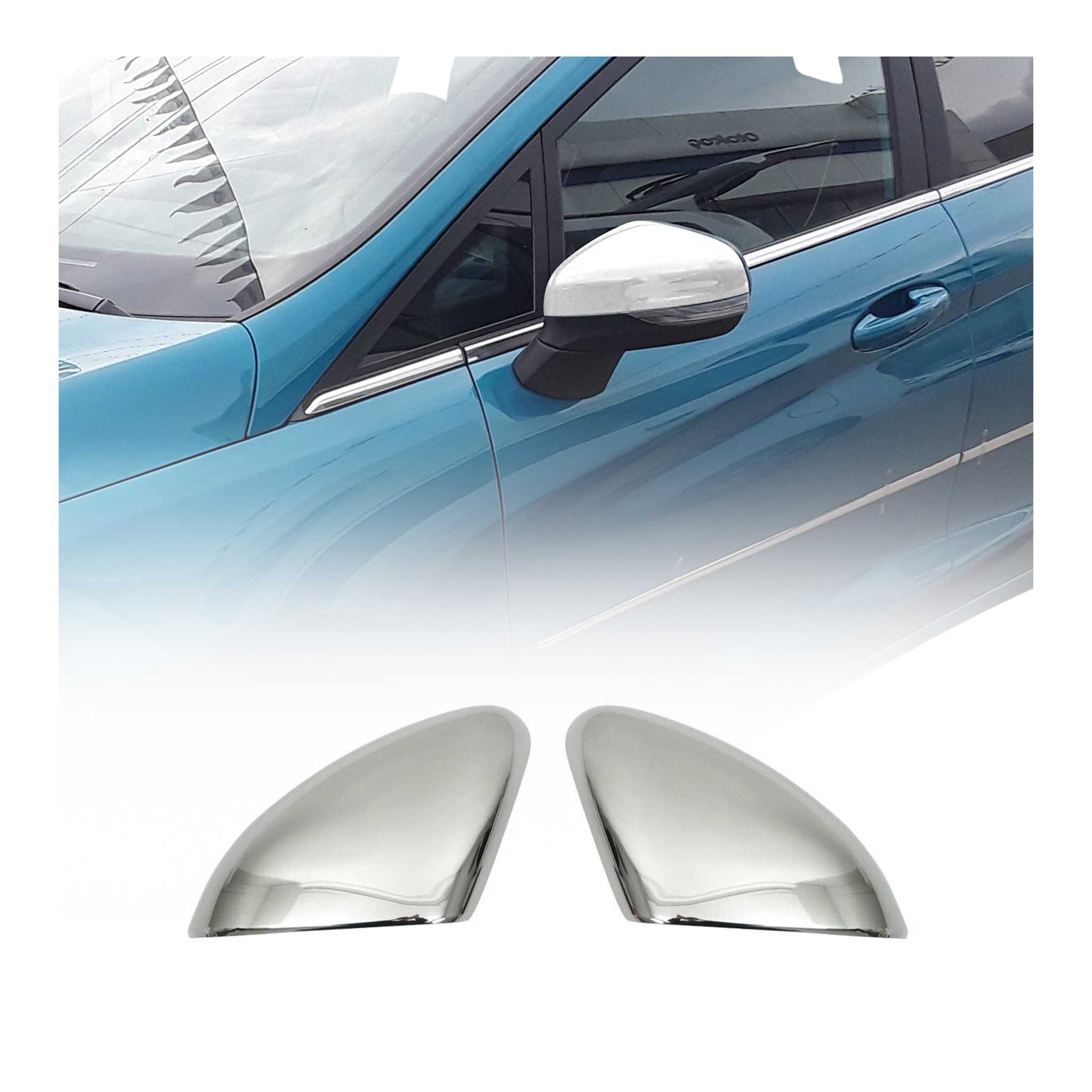 Spiegelkappen Spiegelabdeckung für Ford Fiesta 2017-2021 Edelstahl Chrom 2tlg