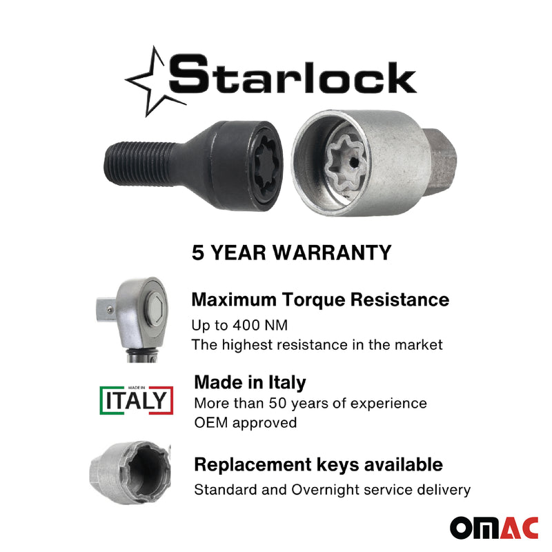 Radschloss Satz für Chevrolet Orlando/ Cruze ab 2011 Schwarz 4tlg M12X1.5