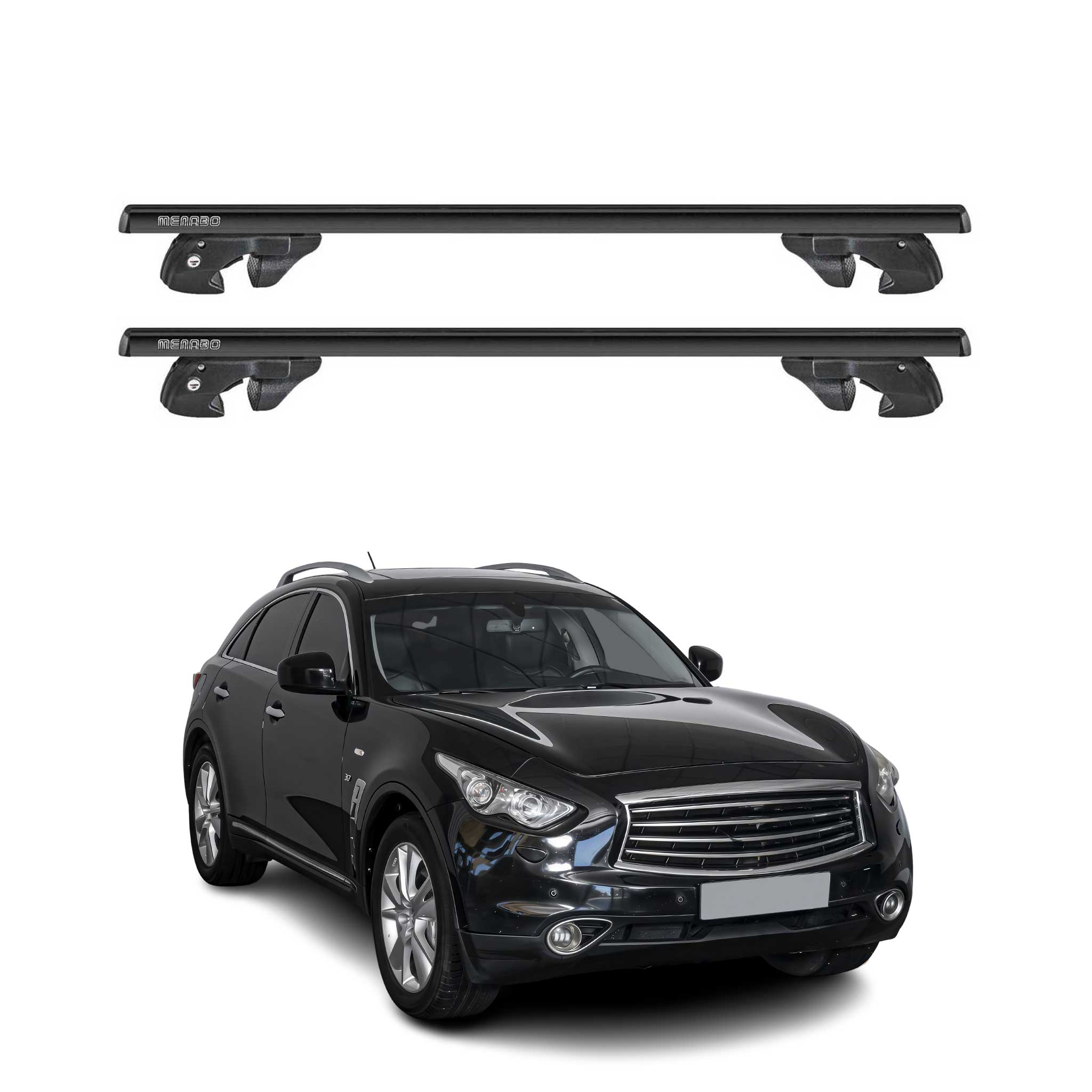 Dachträger Grundtäger für Infiniti QX70 2014-2017 Alu 90kg TÜV Schwarz 2tlg