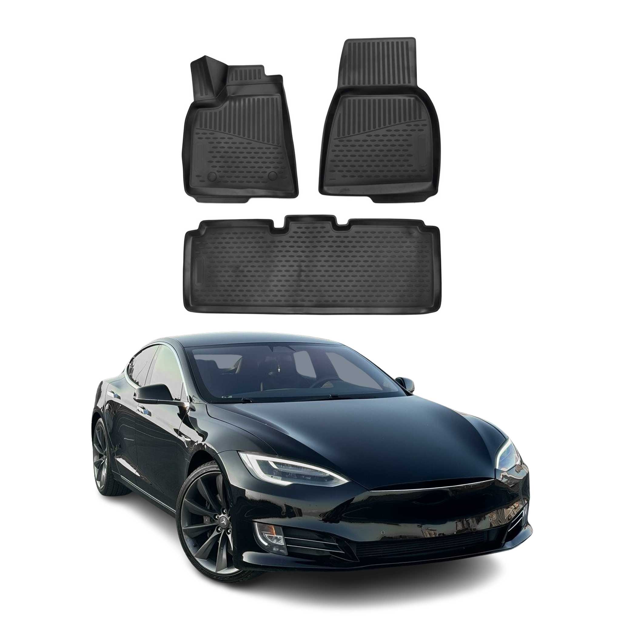 OMAC Gummimatten Fußmatten für Tesla Model S 2014-2020 TPE Automatten Schwarz 3x