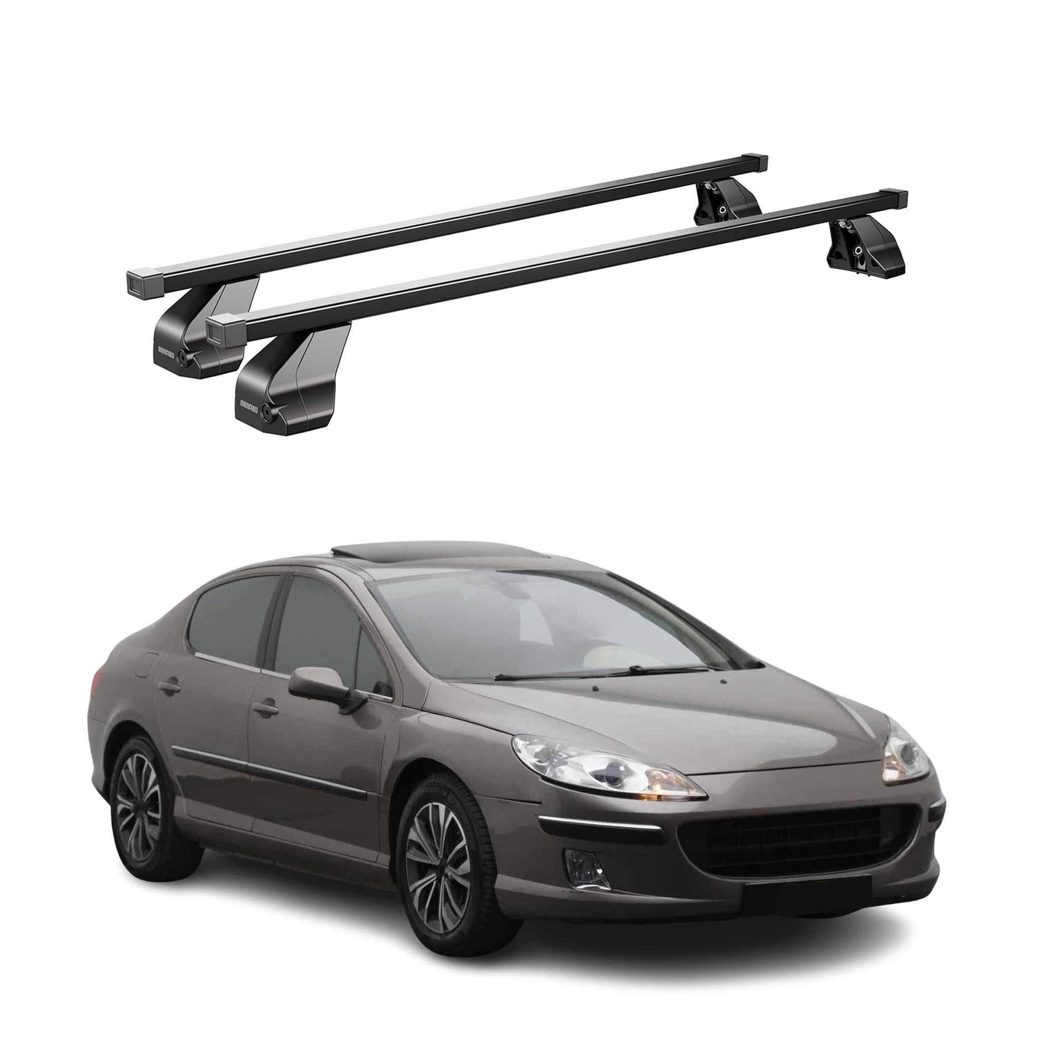 Menabo Stahl Gepäckträger Dachträger für Peugeot 407 2004-2011 Schwarz 2x
