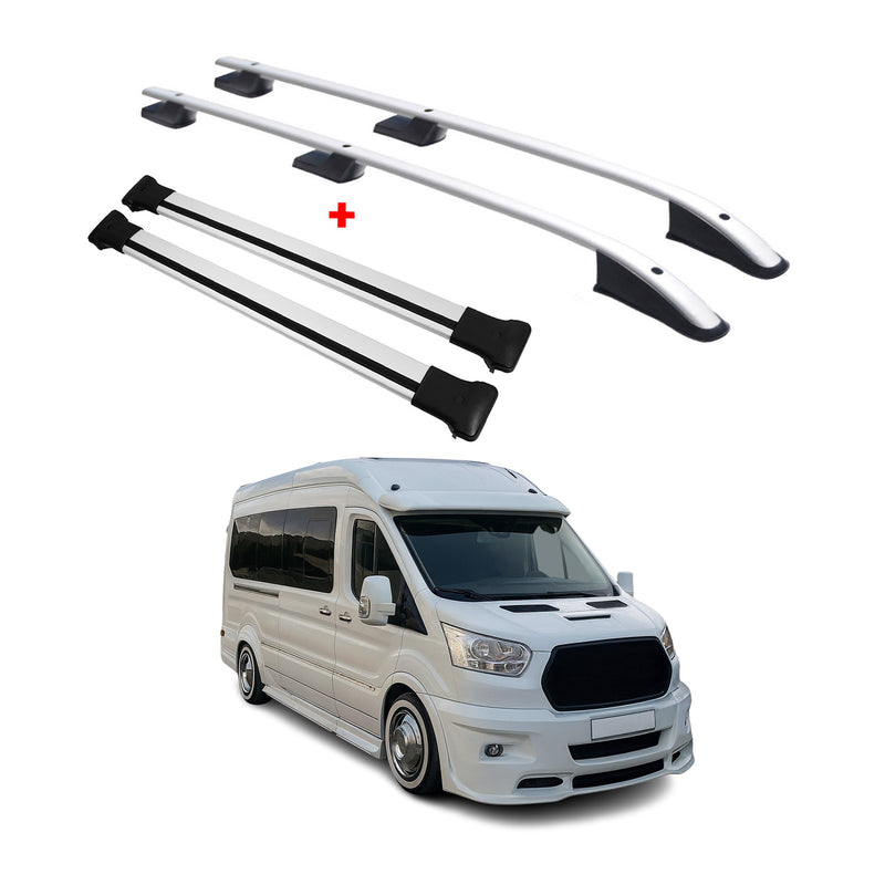 Dachreling + Dachträger für Ford Transit 2014-2025 Kurzer Radstand Alu Silber 4x