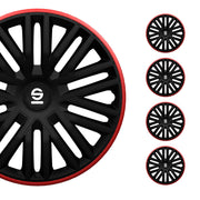 Radkappen Radzierblenden Sparco Bergamo 15" Zoll Abdeckung Set Schwarz Rot 4x