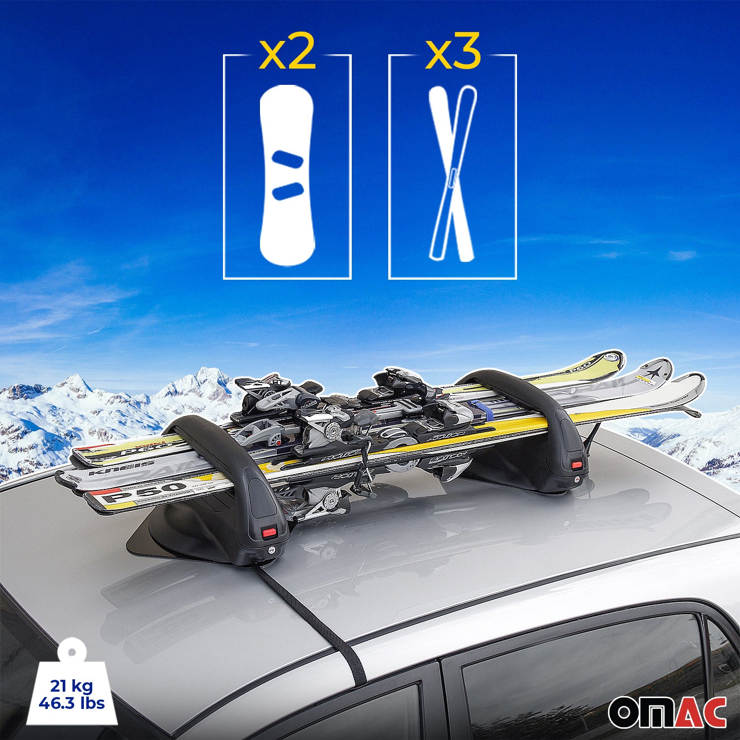 Skiträger Ski Snowboard Träger Dachträger Ski Dachträger Aconcagua Schwarz 2x
