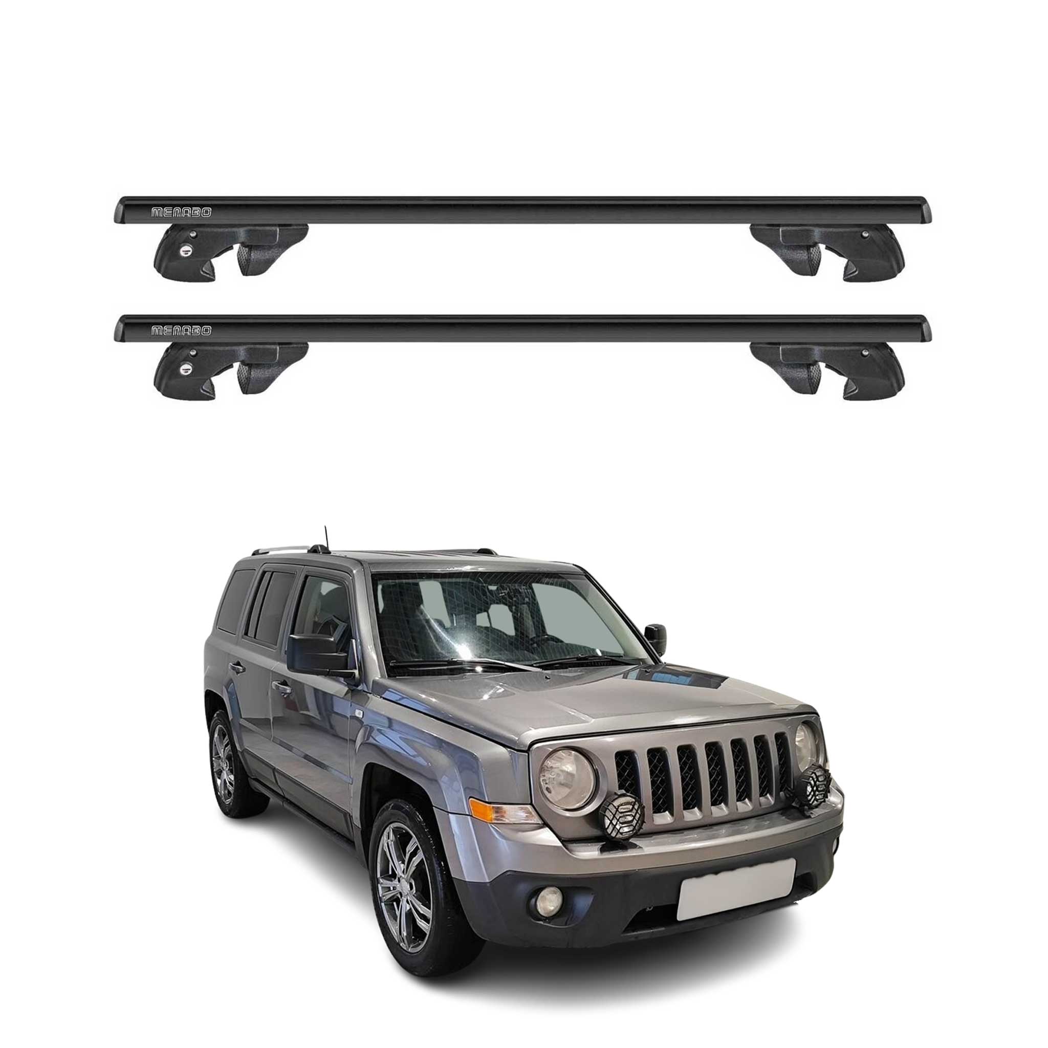 Dachträger Grundtäger für Jeep Patriot 2007-2011 Pre-FL Alu 90kg TÜV Schwarz 2x