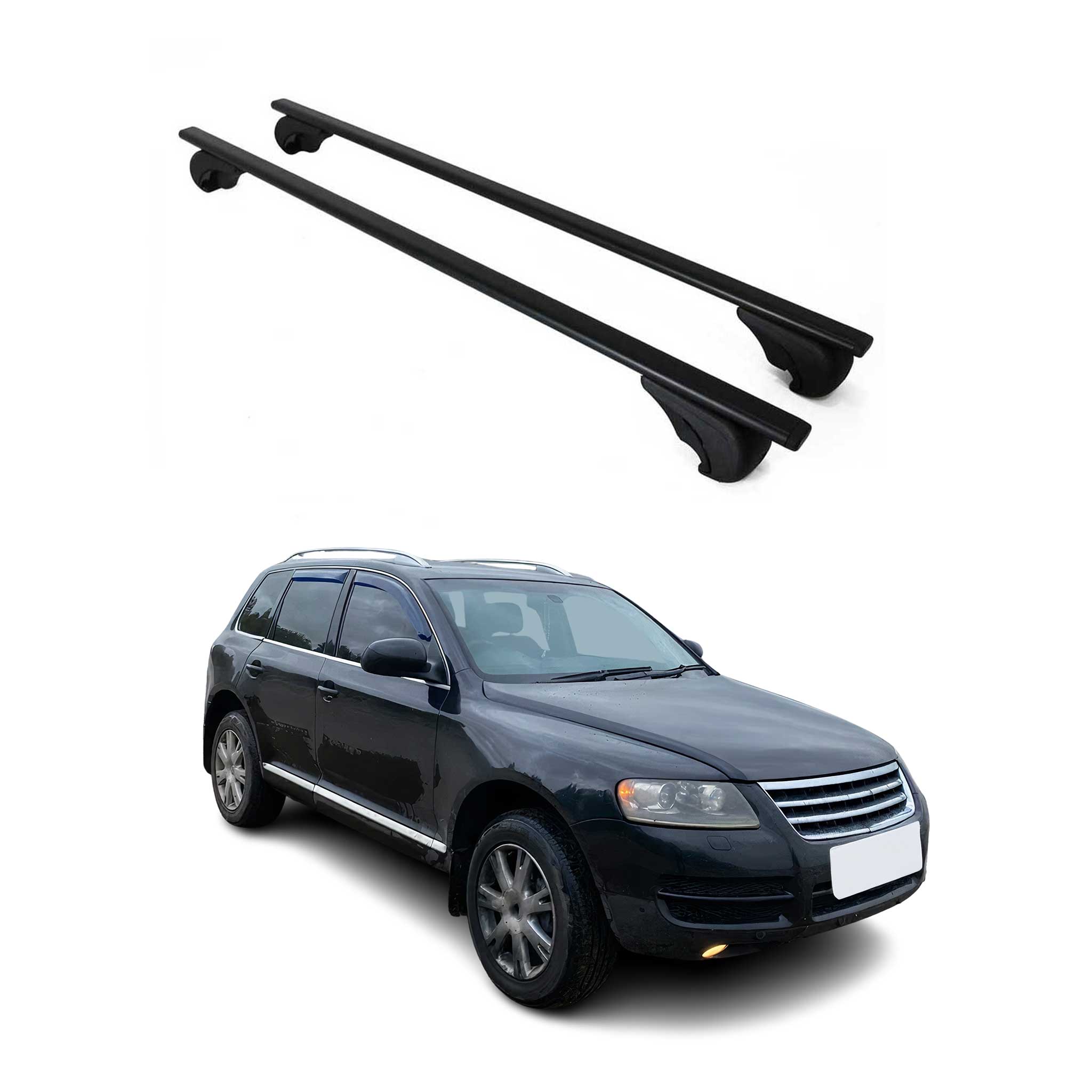 Dachträger Grundtäger für VW Touareg mk1 2002-2010 75kg Metall Schwarz 2 tlg