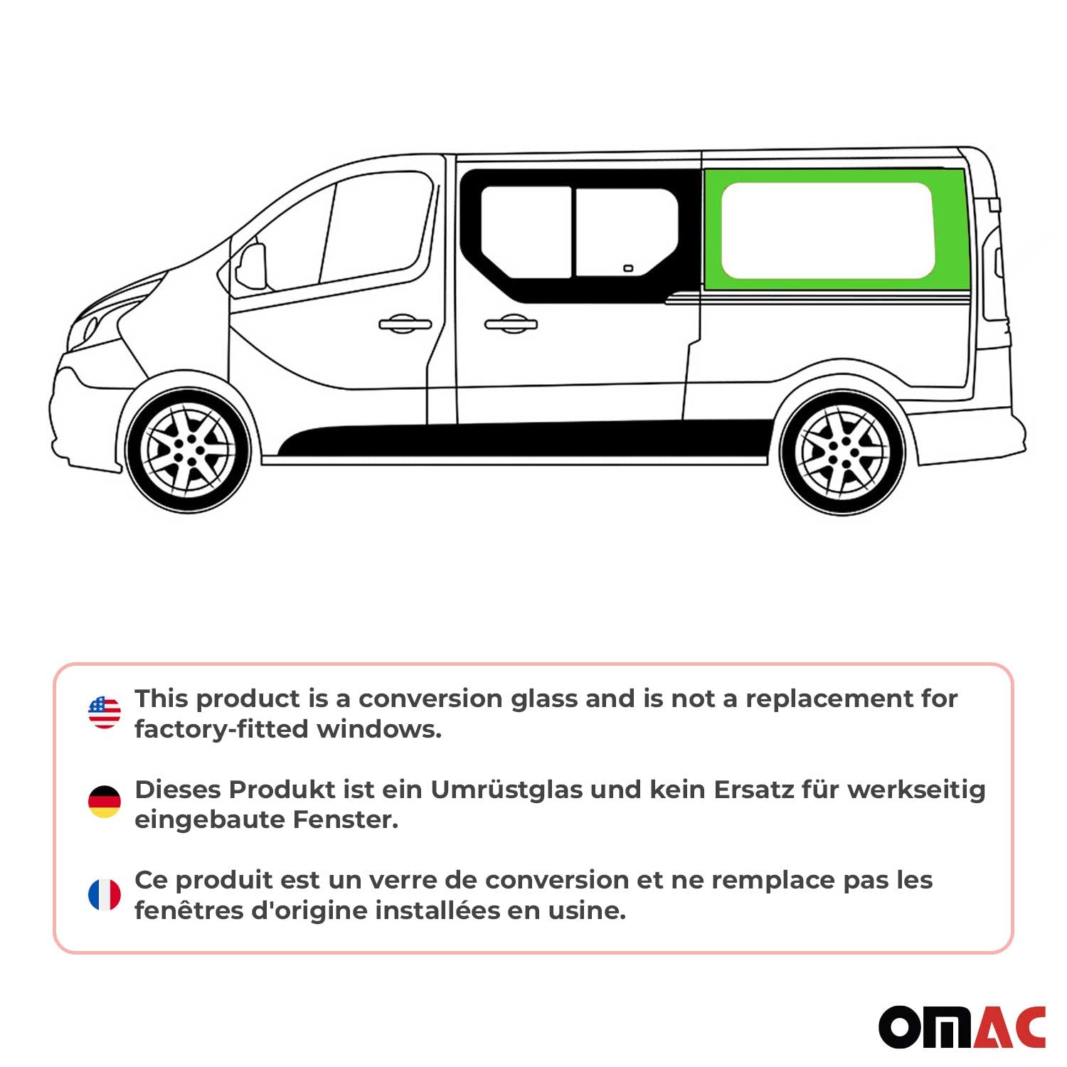 Seitenfenster Auto Fenster für Nissan Primastar 2001-2014 Schwarz Rechts L2