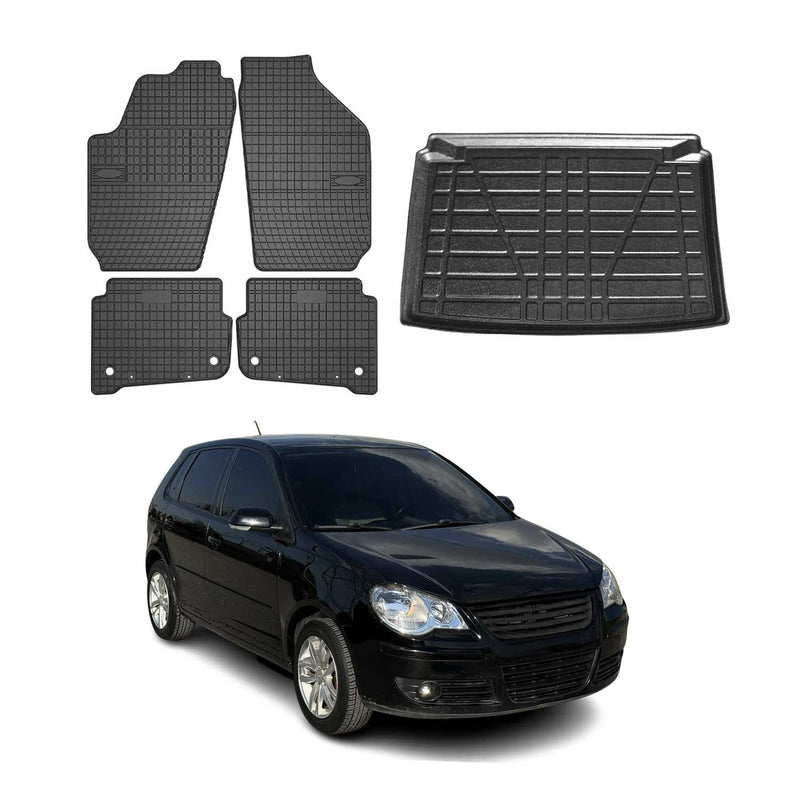 Fußmatten & Kofferraumwanne Set für VW Polo 2005-2009 Gummi TPE Schwarz 5x