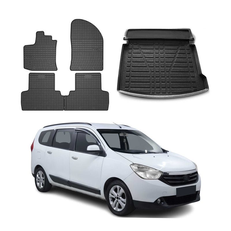 Fußmatten & Kofferraumwanne Set für Dacia Lodgy 2012-2024 5tür Gummi Schwarz 5x