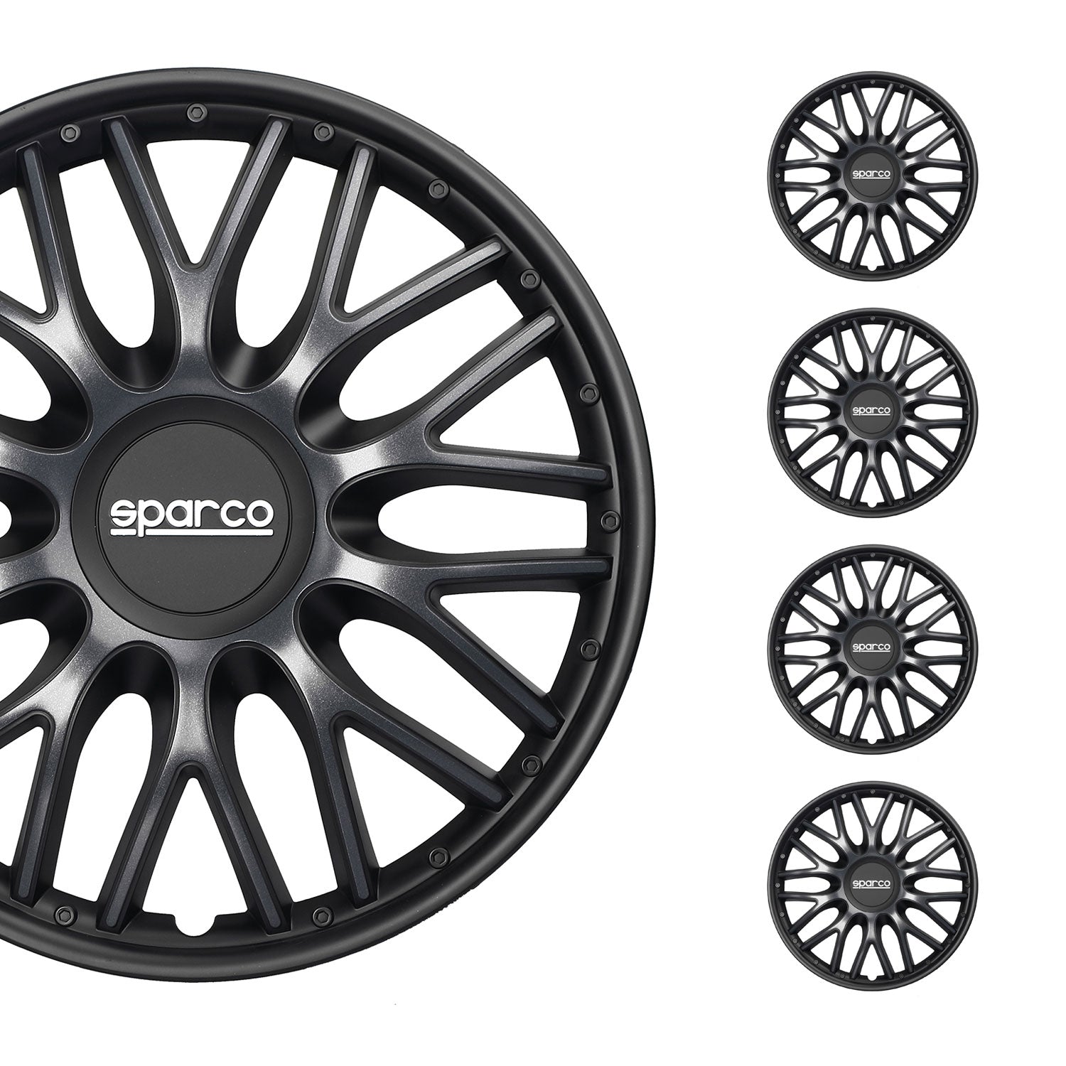 Radkappen Radzierblenden Sparco Roma 16" Zoll Auto Abdeckung Set Grau Schwarz 4x