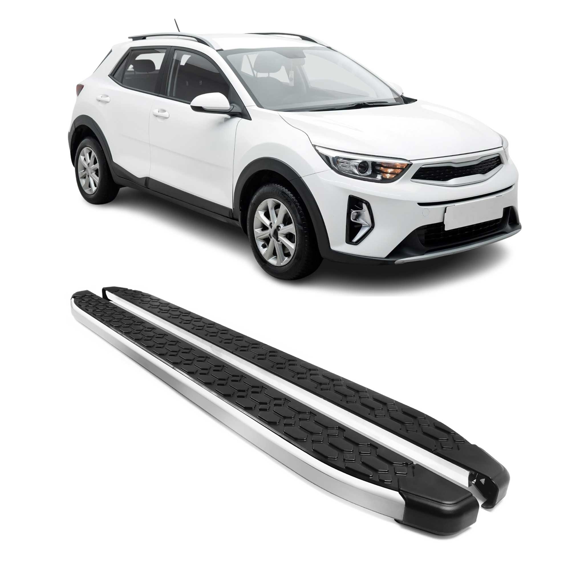 Alu Trittbretter Seitenschweller für Kia Stonic 2017-2026 Schwarz Silber 2tlg