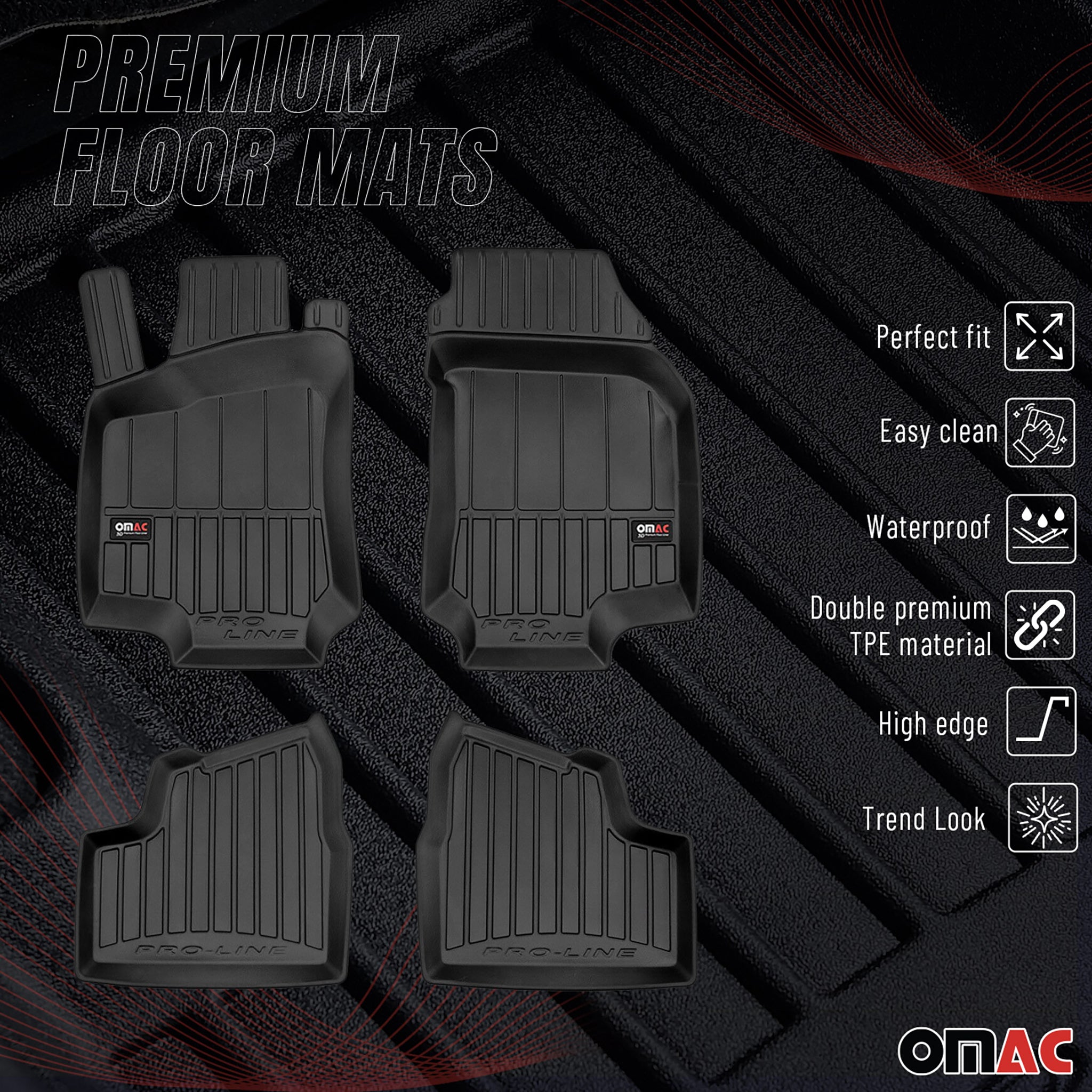OMAC Gummi Fußmatten für Opel Astra G Caravan 1998-2009 Premium Gummi Schwarz 4x