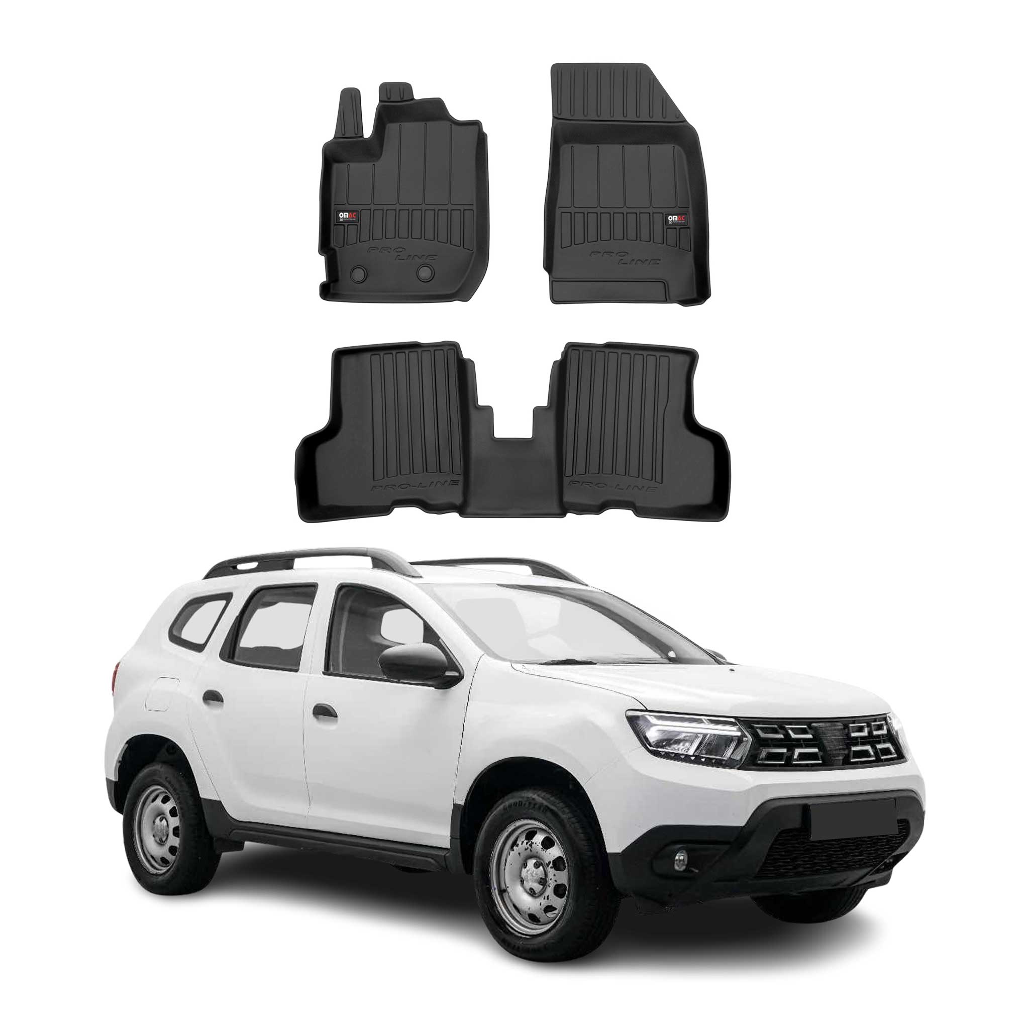 Fußmatten Gummimatten für Dacia Duster II 2021-2024 OMAC Premium Schwarz TPE 3x
