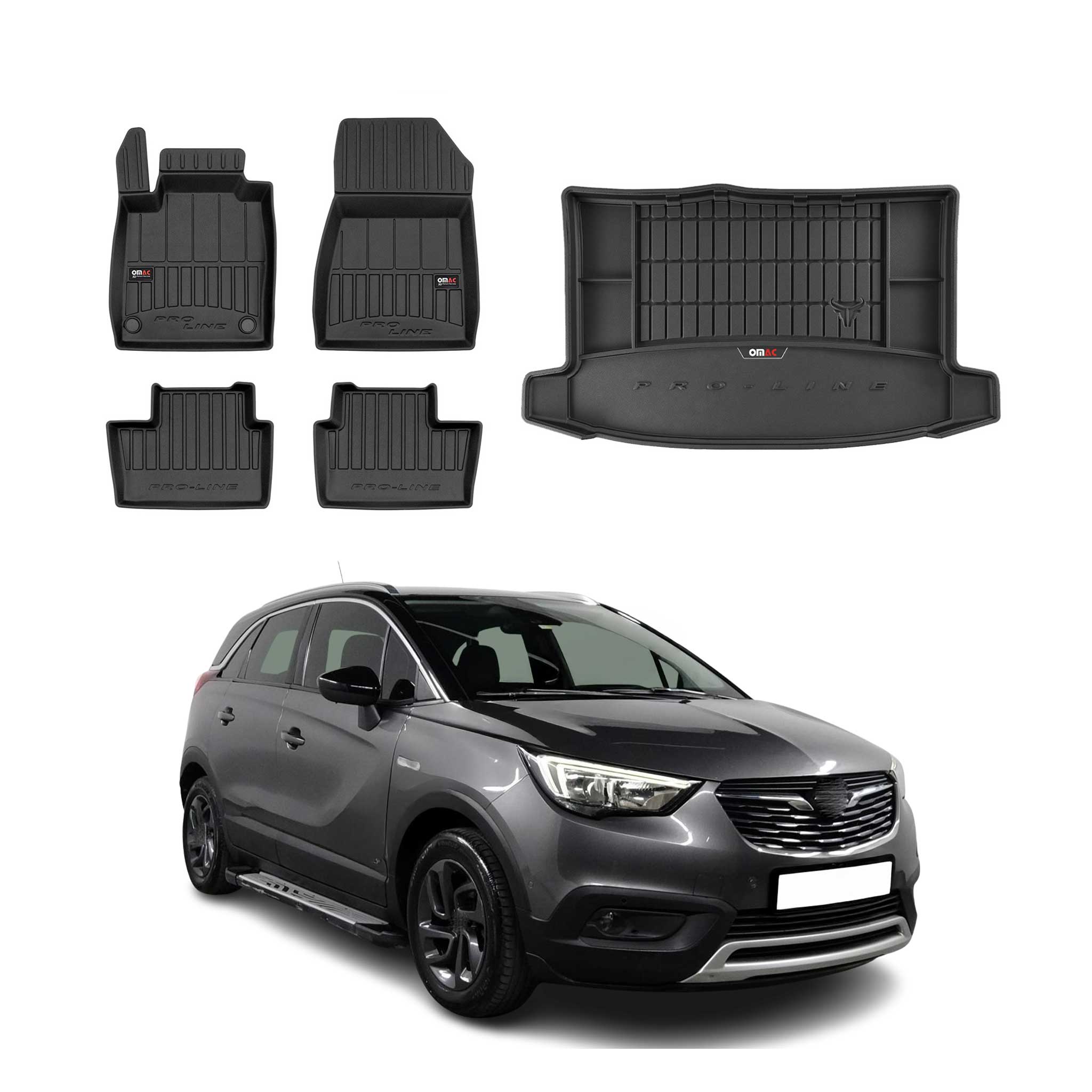 OMAC Fußmatten & Kofferraumwanne Set für Opel Grandland X 2017-2024 Gummi 5x