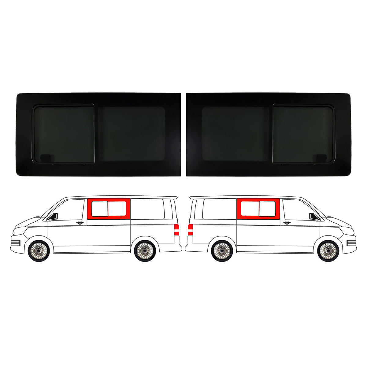 Seitenfenster Schiebefenster für VW T5 2003-2015 Links Rechts L1 L2 SET Schwarz