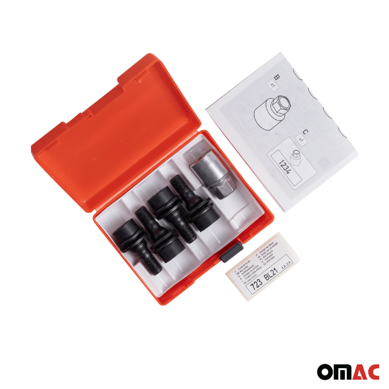 Radschloss Radschrauben Satz für Peugeot RCZ 2010-2015 Schwarz 4x M12X1.25