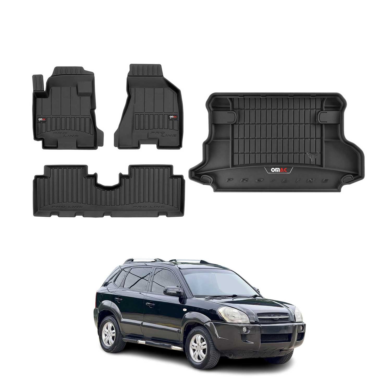 OMAC Fußmatten & Kofferraumwanne Set für Hyundai Tucson 2004-2009 Gummi TPE 4x