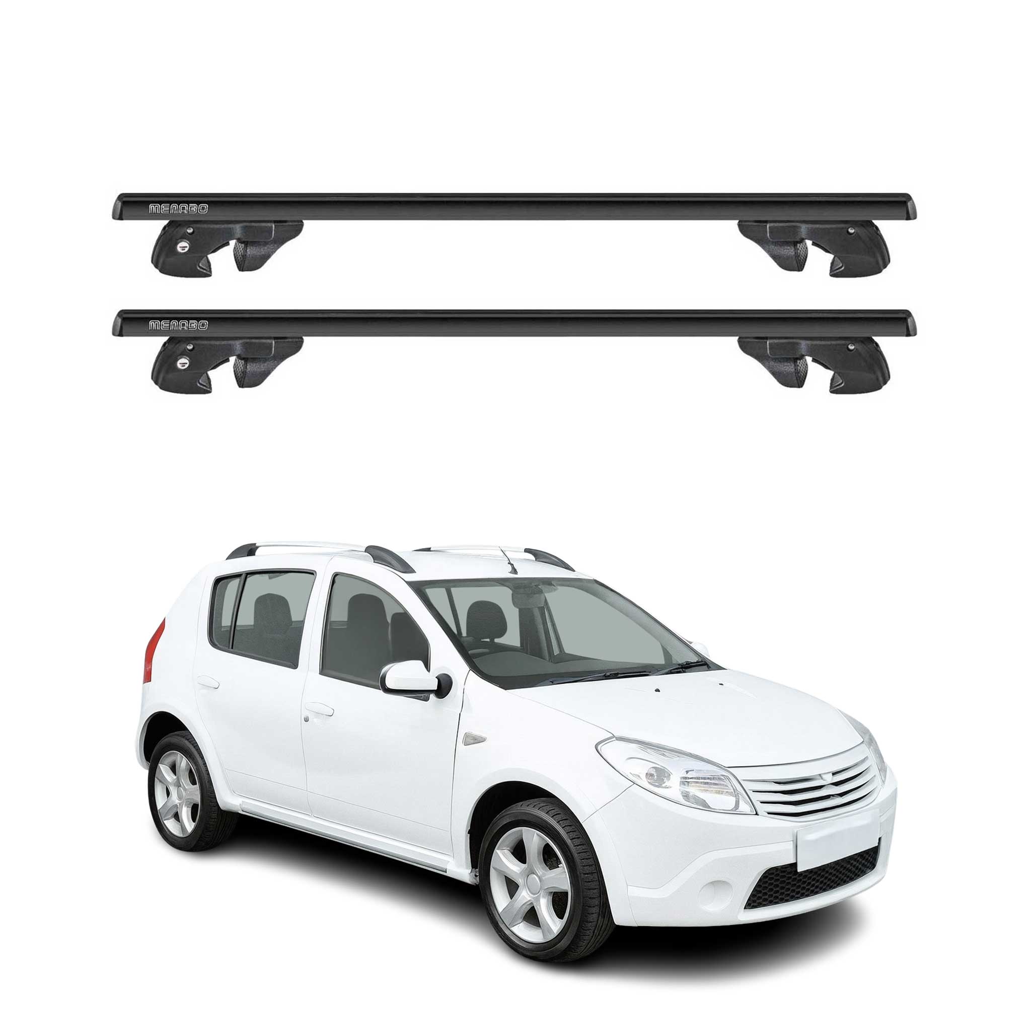 Dachträger für Dacia Renault Sandero Stepway 2009-2012 Alu 90kg TÜV Schwarz 2tlg