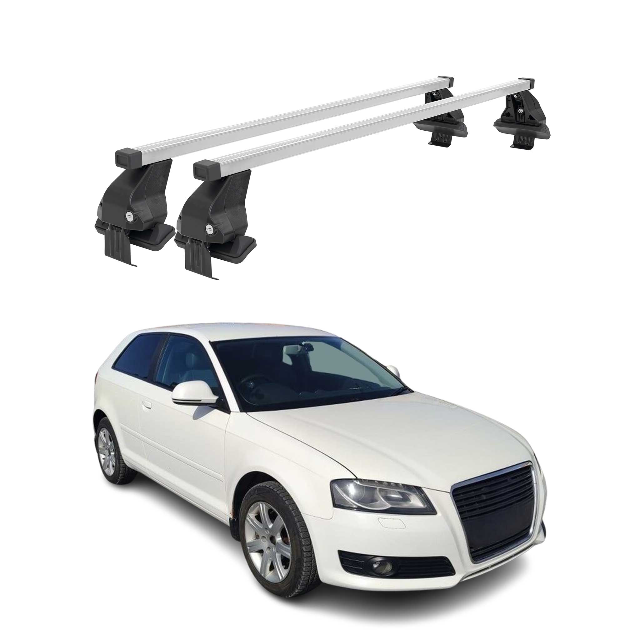 Menabo Dachträger Grundtäger für Audi A3 8P 3tür 2003-2012 50kg Stahl Silber 2x