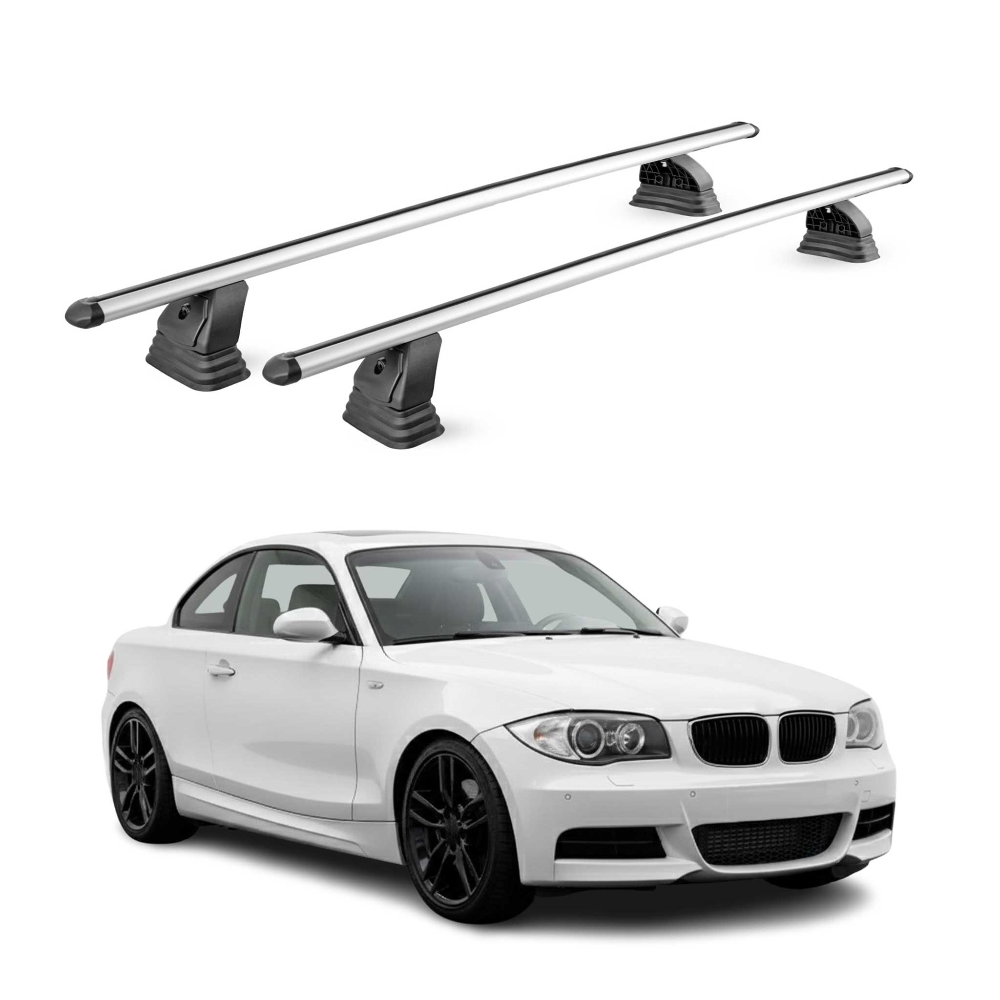 Alu Dachträger für Bmw 1er coupè E82 2007-2013 TÜV T-Nut 75 kg 2tlg Silber