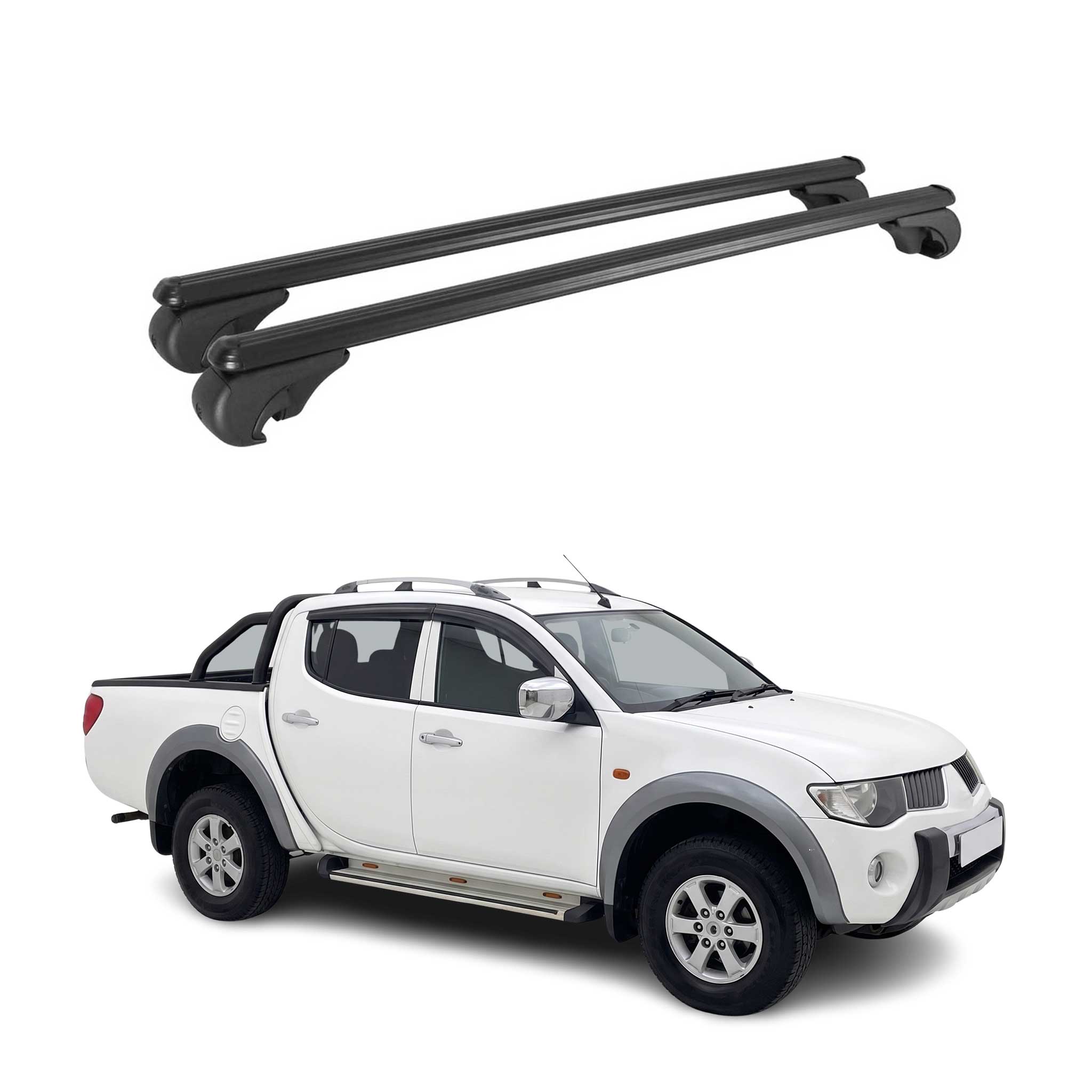Dachträger Grundträger für Mitsubishi L200 IV 2006-2015 TÜV Aluminium Schwarz 2x