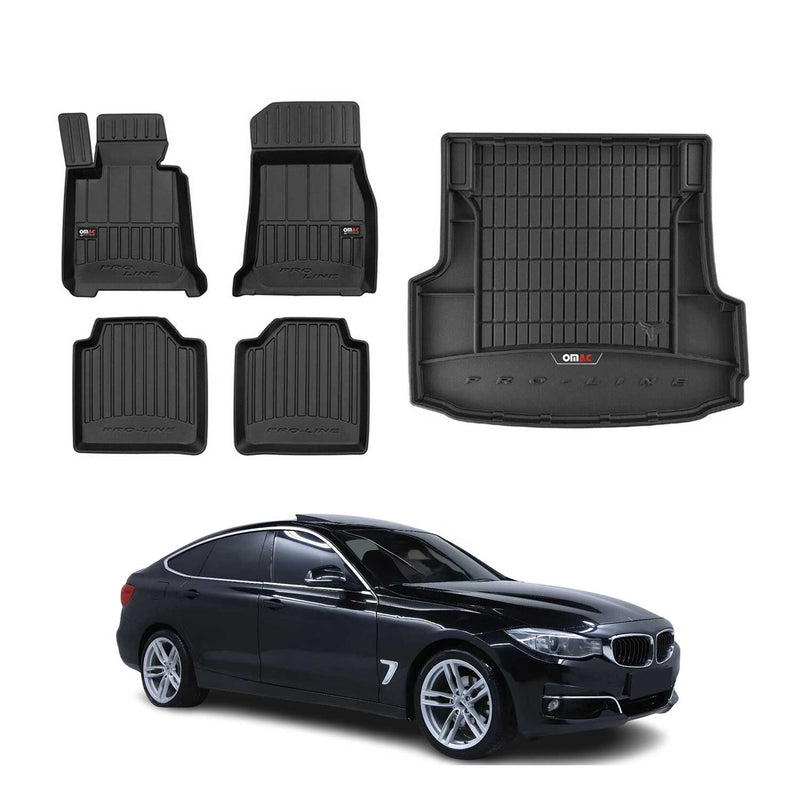OMAC Fußmatten & Kofferraumwanne Set für BMW 3er F34 2013-2020 Gummi Schwarz 5x