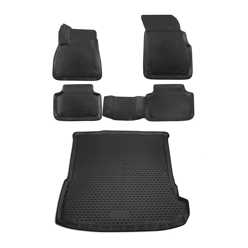 Fußmatten & Kofferraumwanne Set für Audi Q7 4M 2015-2024 Gummi TPE Schwarz 5x