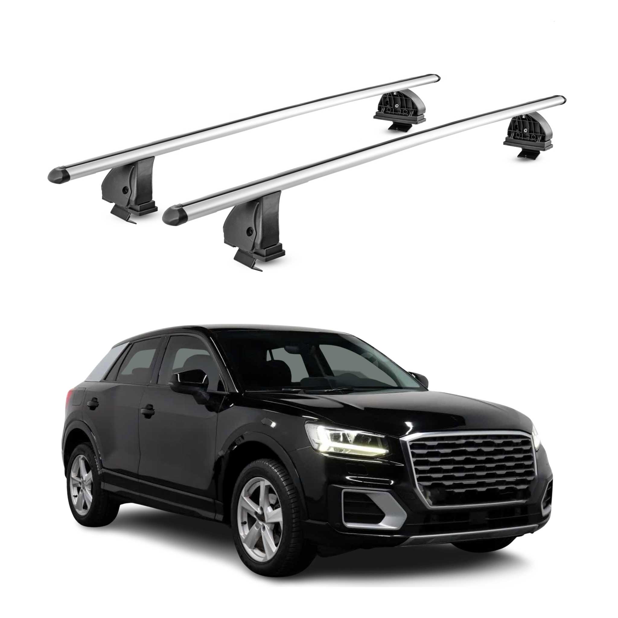 Alu Dachträger für Audi Q2 2017-2026 TÜV Abschließbar T-Nut 75 kg 2tlg Silber