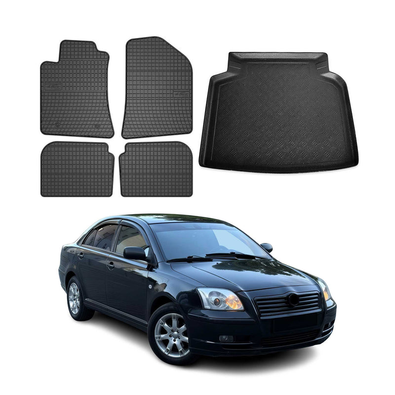Fußmatten & Kofferraumwanne Set für Toyota Avensis 2003-2009 Gummi Schwarz 5x