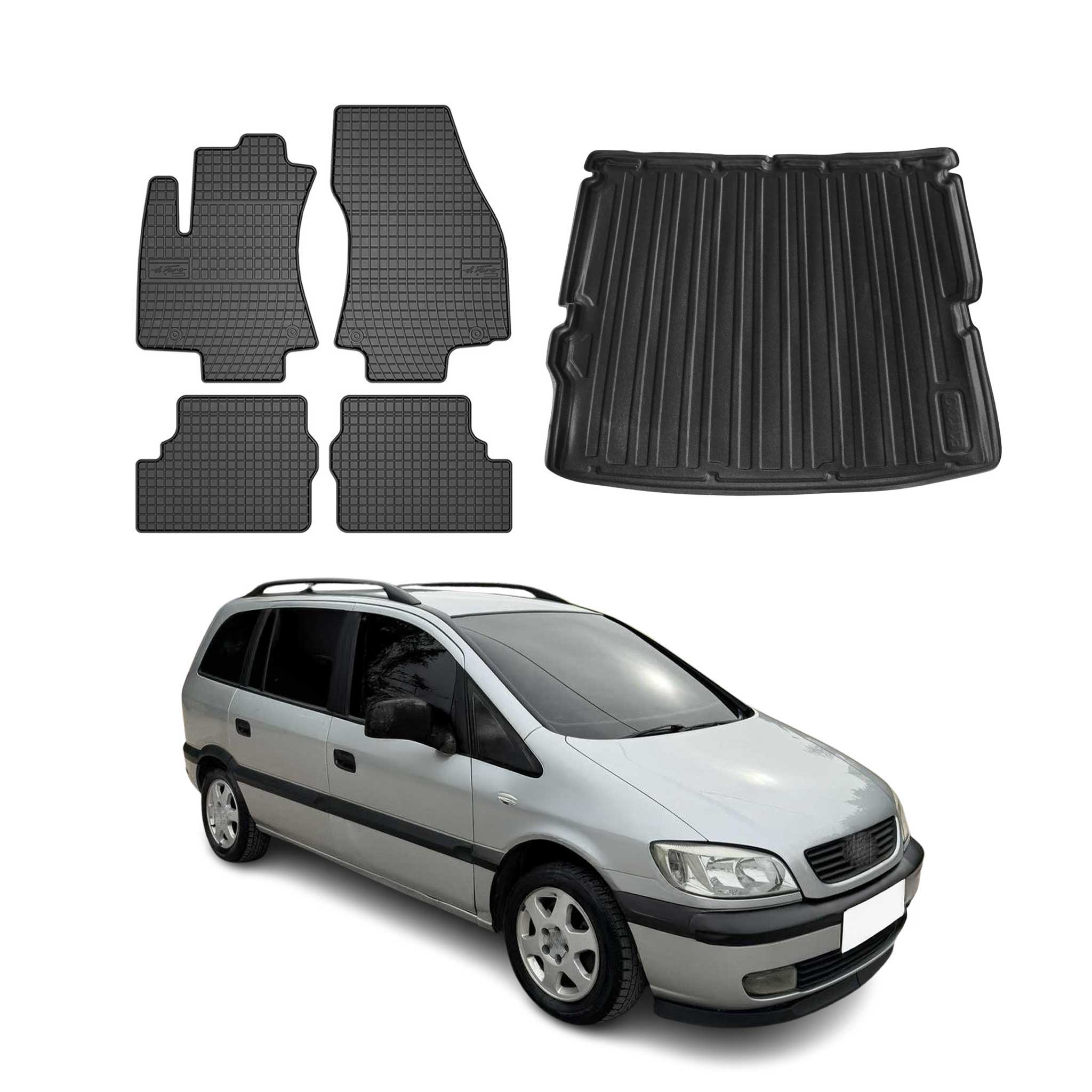 Fußmatten & Kofferraumwanne Set für Opel Zafira 1999-2005 Gummi TPE Schwarz 5x