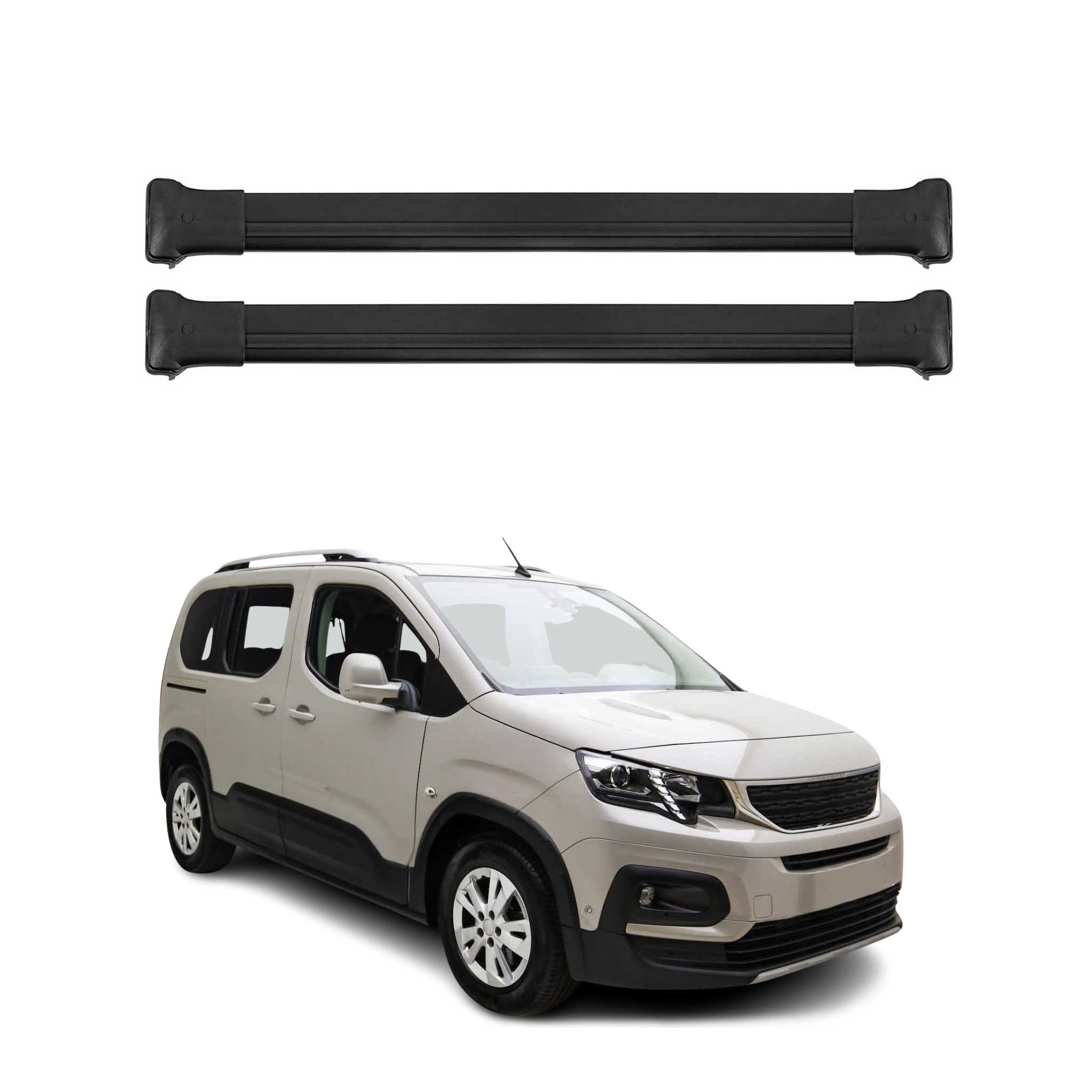 Dachträger Grundtäger für Peugeot Rifter 2018-2026 75kg Aluminium Schwarz 2 tlg
