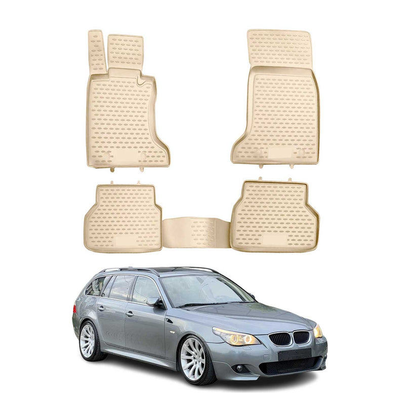 OMAC Gummimatten Fußmatten für BMW 5er E60 E61 2003-2010 TPE Automatten Beige 4x