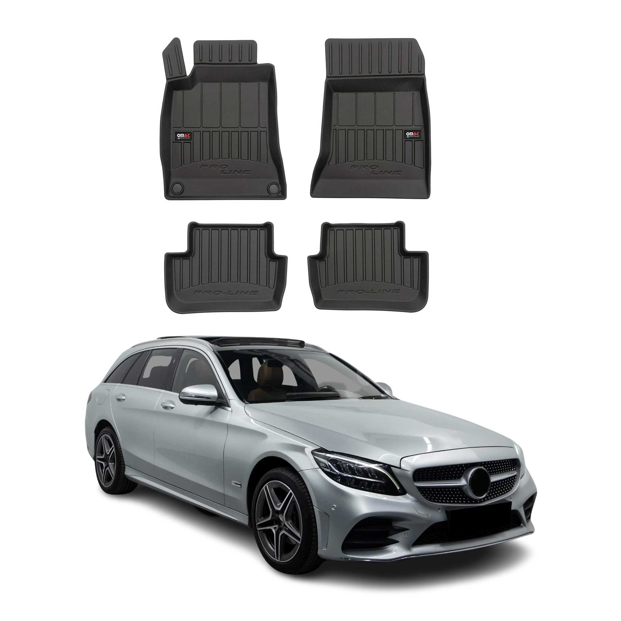 OMAC Gummi Fußmatten für Mercedes C Klasse T-Model W205 S205 2014-2021 Premium