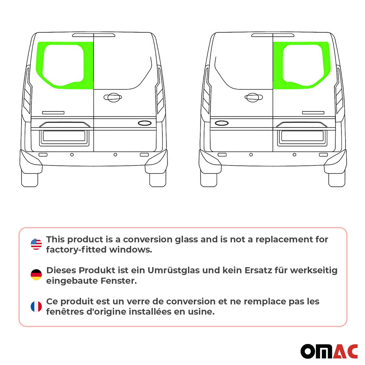 Heckflügeltür Autoglas für Ford Transit Custom 2014-2024 Links Rechts L1 L2 SET