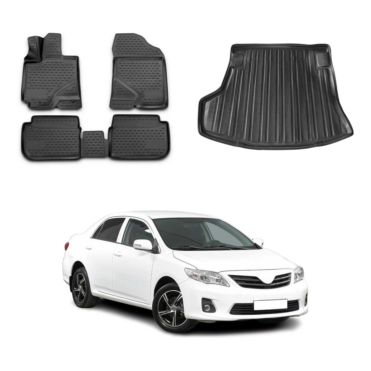 OMAC Fußmatten & Kofferraumwanne Set für Toyota Corolla Stufenheck 2007-2013
