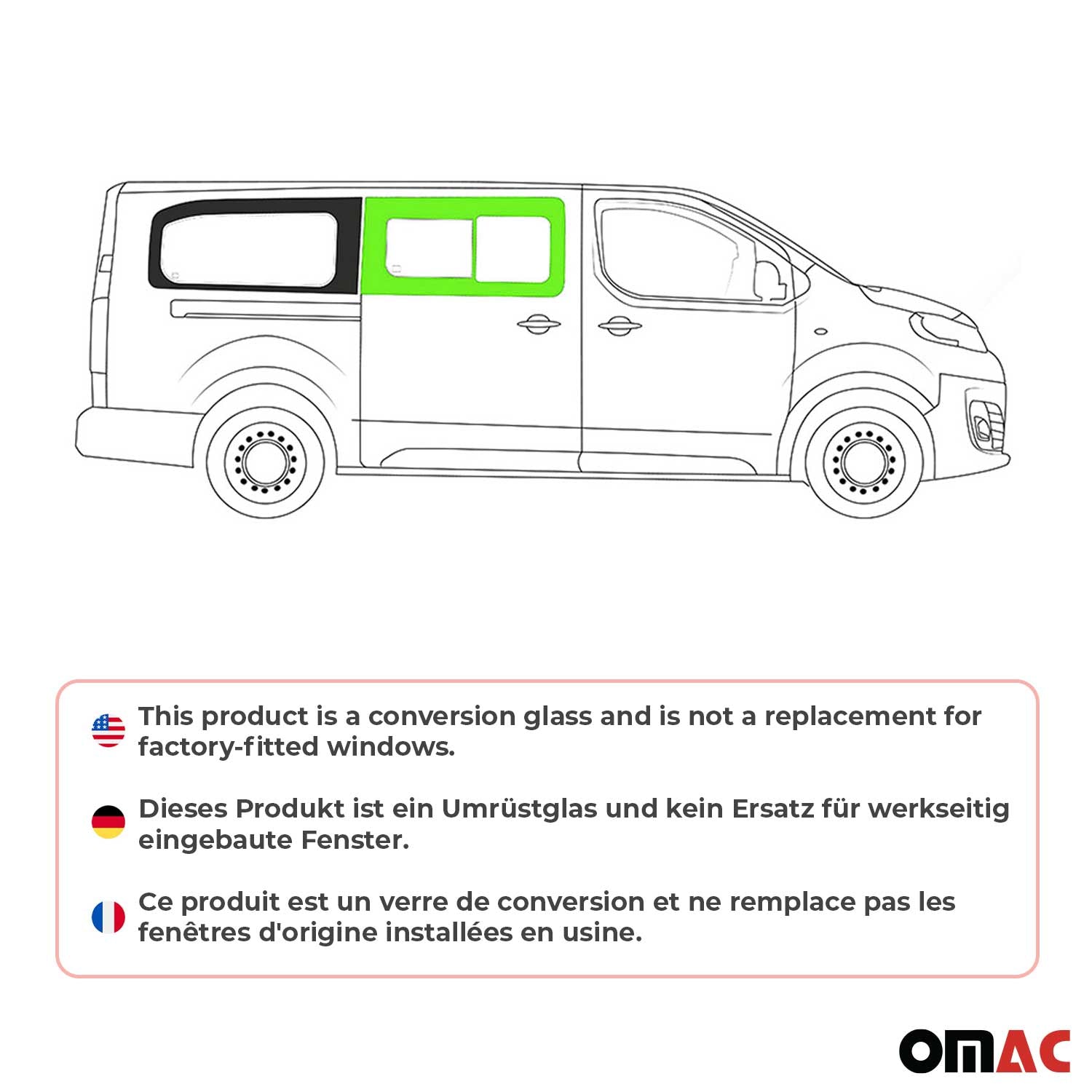 Schiebefenster Seitenfenster für Peugeot Expert Traveller 2016-2026 Rechts L2 L3