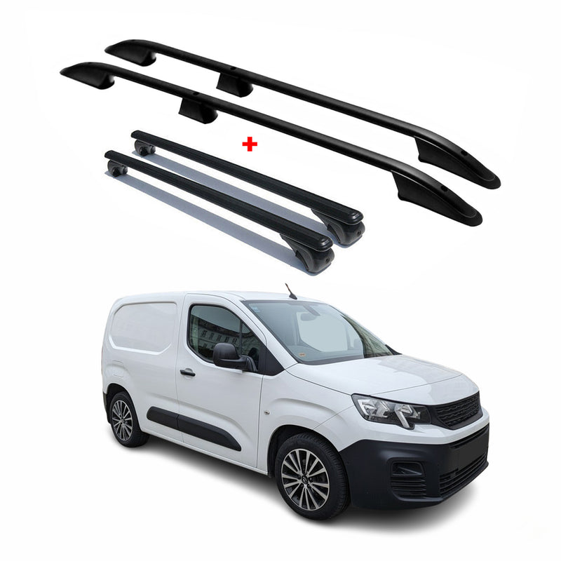 Dachträger + Dachreling für Peugeot Partner 2018-2024 Kurzer Alu Schwarz 4x