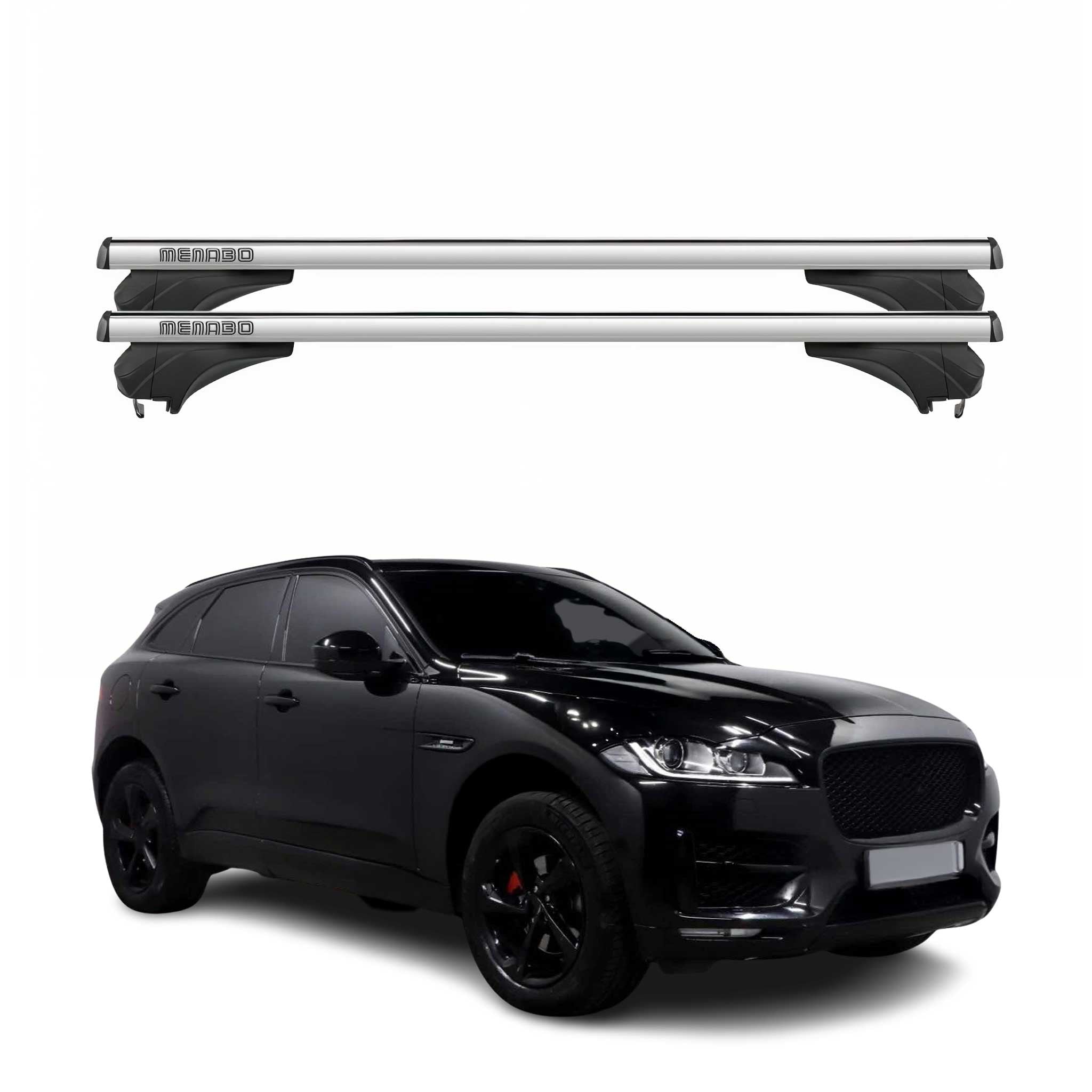 Menabo Dachträger Grundtäger für Jaguar F-Pace X761 2016-2025 Alu Silber 2 tlg