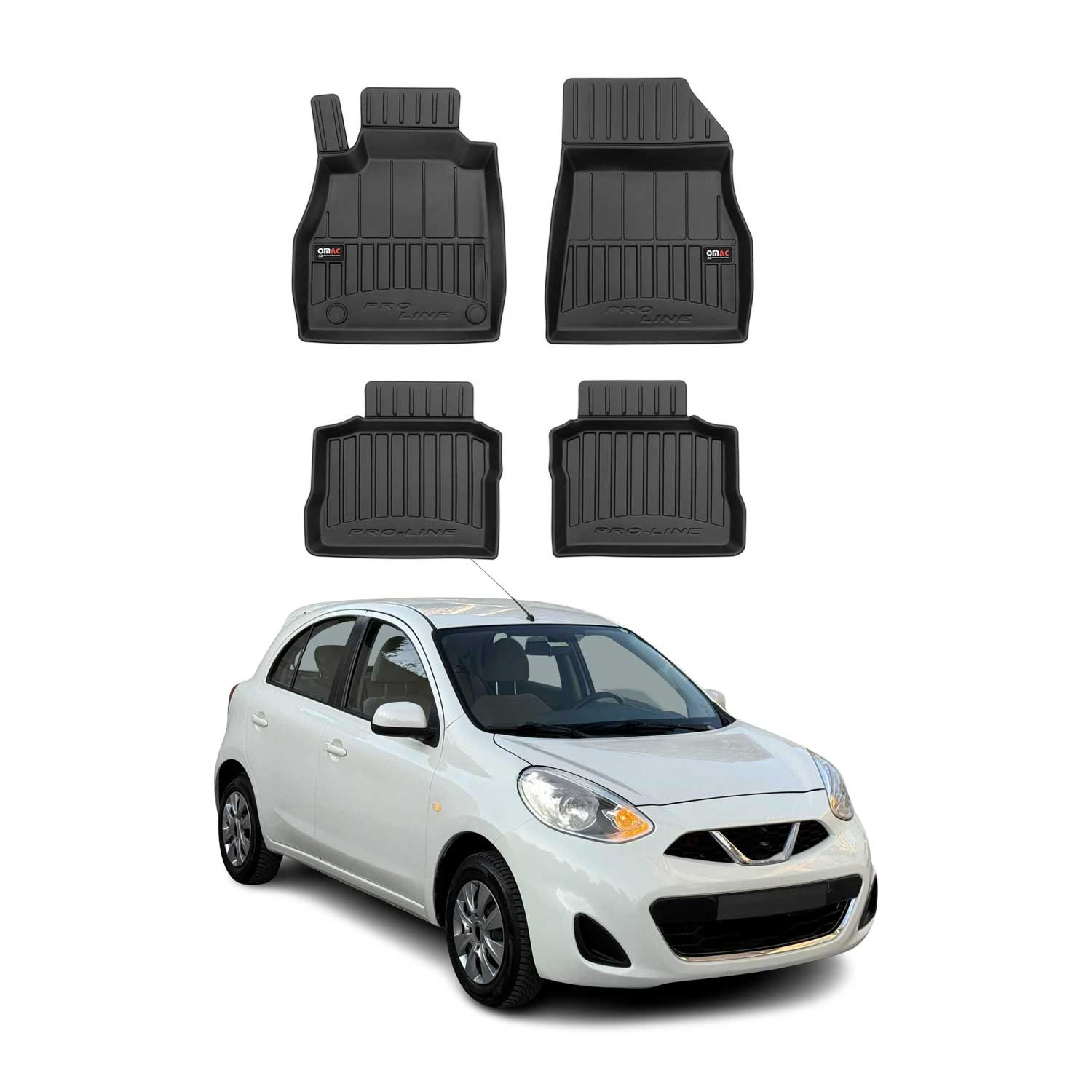 OMAC Gummi Fußmatten für Nissan Micra K14 2017-2023 Premium Gummi Schwarz 4tlg