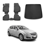 OMAC Fußmatten & Kofferraumwanne Set für Opel Astra H Schrägheck 2004-10 Schwarz