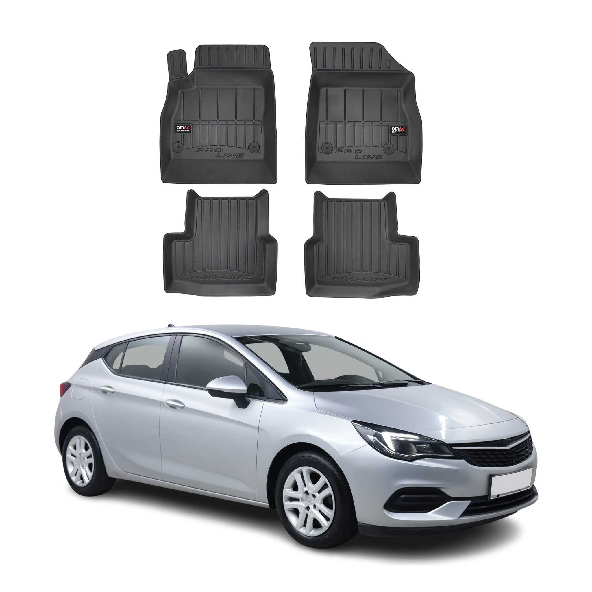 OMAC Gummi Fußmatten für Opel Astra 2015-2021 Premium TPE Automatten Schwarz 4x