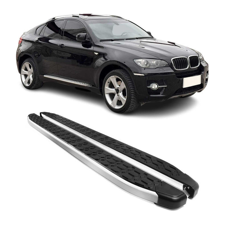 Alu Trittbretter Seitenschweller für BMW X5 E70 2006-2013 Schwarz Silber 2tlg