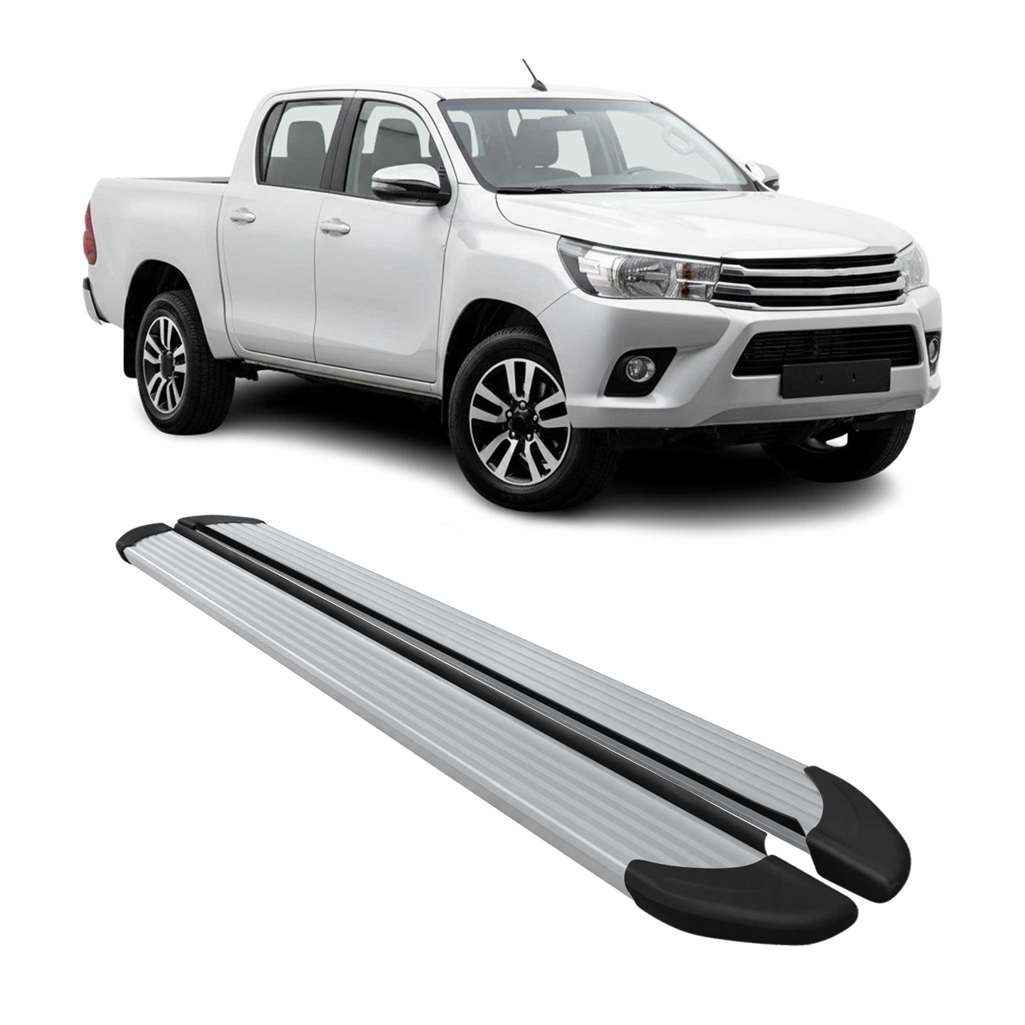 Seitenschweller Trittbretter für Toyota Hilux DoubleCab 2015-2026 Aluminium Grau