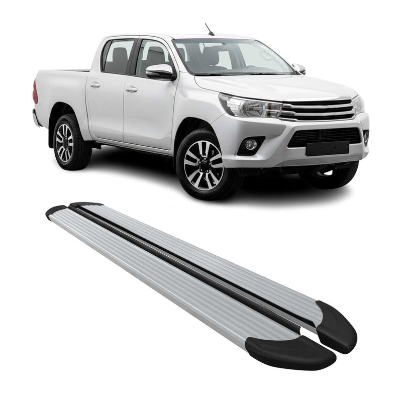 Seitenschweller Trittbretter für Toyota Hilux DoubleCab 2015-2025 Aluminium Grau