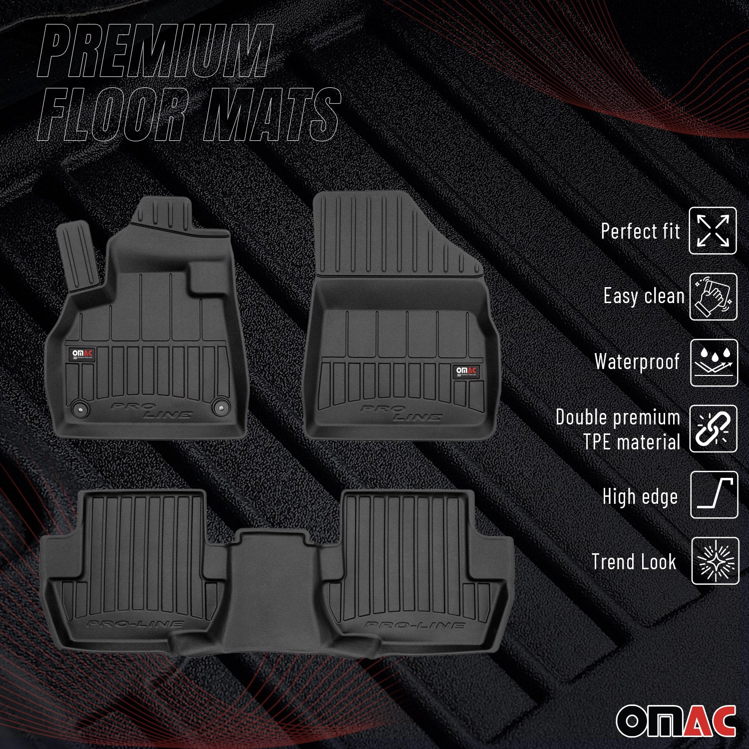 OMAC Gummi Fußmatten für DS5 2015-2018 Premium TPE 3D Automatten Antirutsch 3tlg