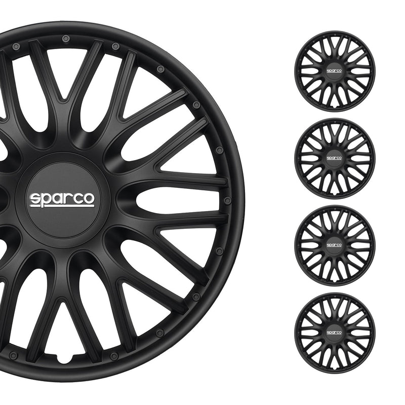 Radkappen Radzierblenden Sparco Roma 15" Zoll Auto Abdeckung Set Schwarz 4x