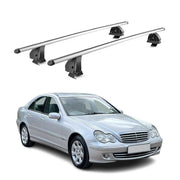 Alu Dachträger für Mercedes C Klasse W203 2001-2007 TÜV T-Nut 75 kg 2tlg Silber